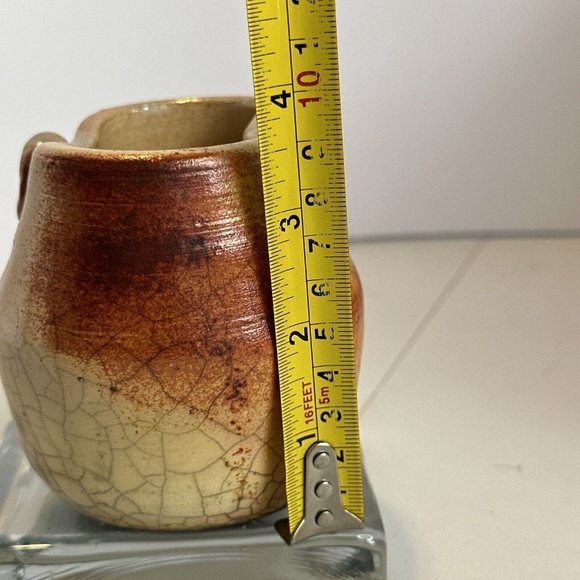 Raku Stoneware Pottery Pot Vase Signed Teri ? Orange/Copper Lava Type Glaze 3.7” - Picture 13 of 15